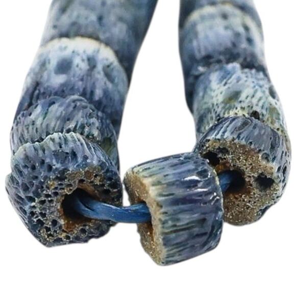 Vintage Natural Untreated Blue & Red Coral Heishi Bead Necklace Starfish Pendant - Picture 4 of 14